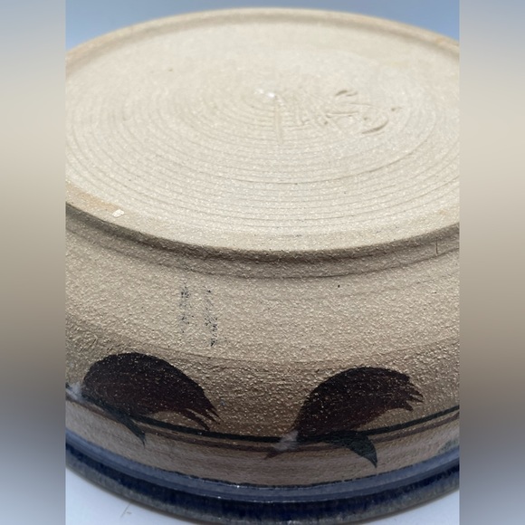 Hand Thrown Pottery Chip And Dip Bowl; Artist Signed; Cobalt Blue - Picture 3 of 5